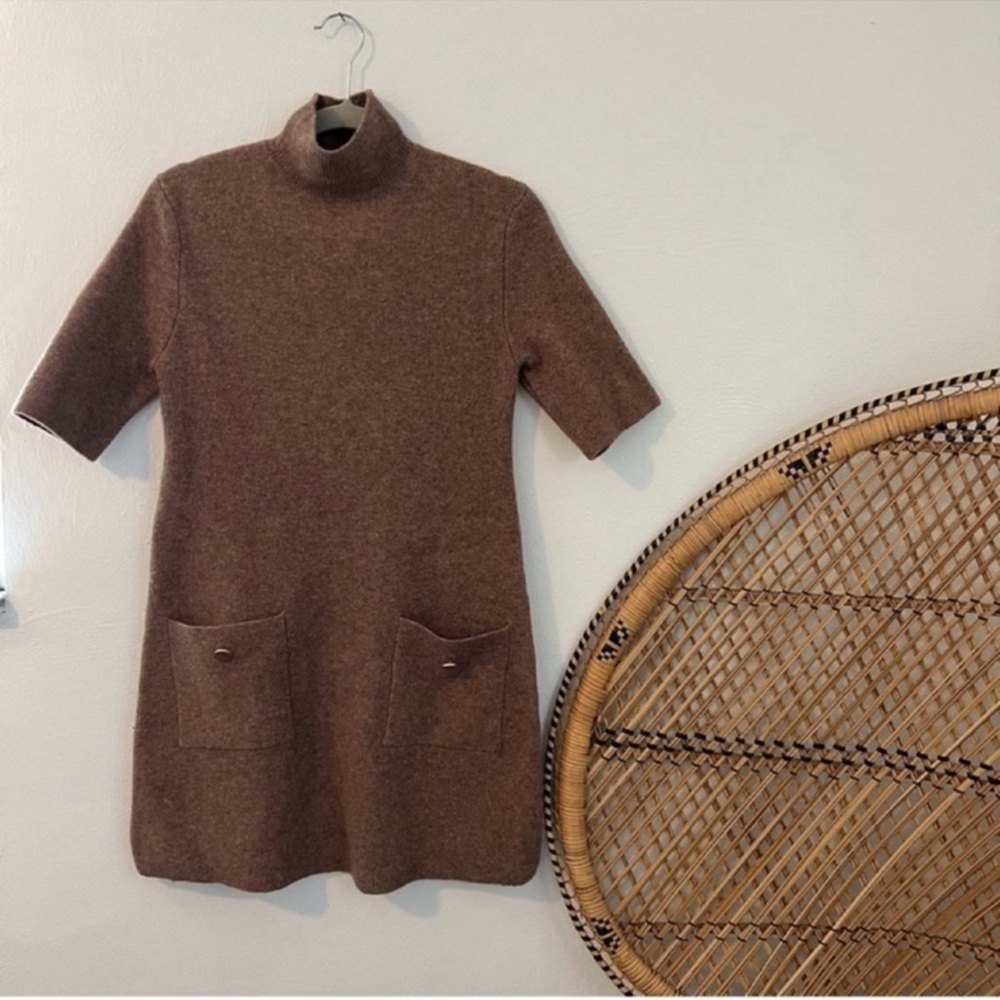 Zara tan mock neck half sleeve pocket sweater mini dress size small